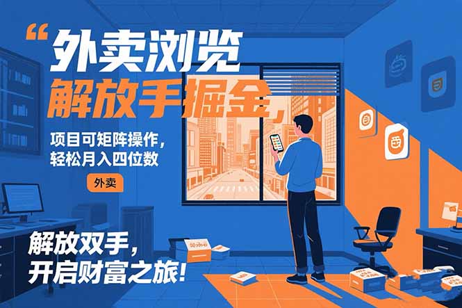 外卖浏览掘金项目 可矩阵操作 轻松日入500+-墨痕微课