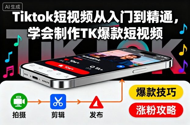 Tiktok短视频从入门到精通,学会制作TK爆款短视频-墨痕微课