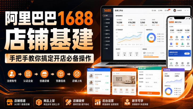 阿里巴巴1688店铺基建,手把手教你搞定开店必备操作(更新8月)-墨痕微课