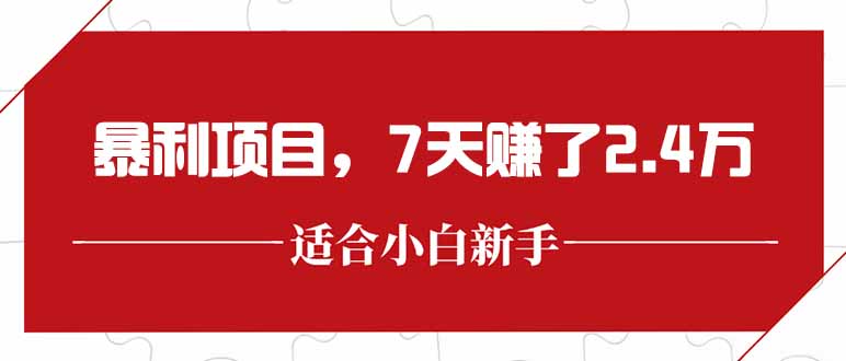 最新暴利项目，每单收益轻松在300以上，7天赚了2.4万-墨痕微课