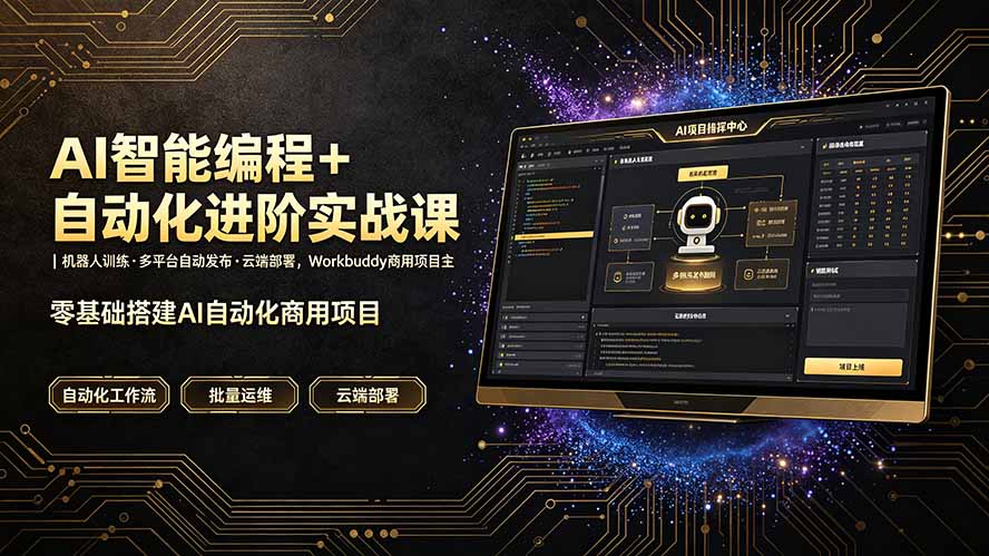 AI智能编程+自动化进阶实战课｜机器人训练·多平台自动发布·云端部署，Workbuddy商用项目全流程教学-墨痕微课