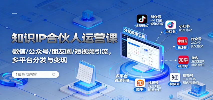 知识IP合伙人运营课：微信/公众号/朋友圈/短视频引流，多平台分发与变现-墨痕微课