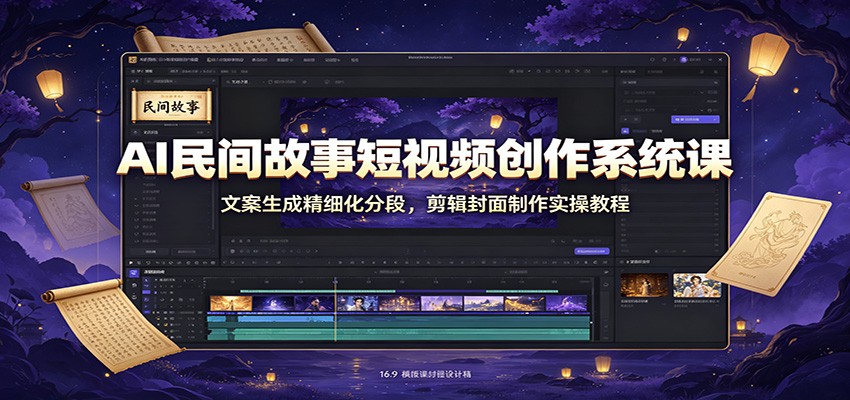AI民间故事短视频创作系统课：文案生成精细化分段，剪辑封面制作实操教程-墨痕微课