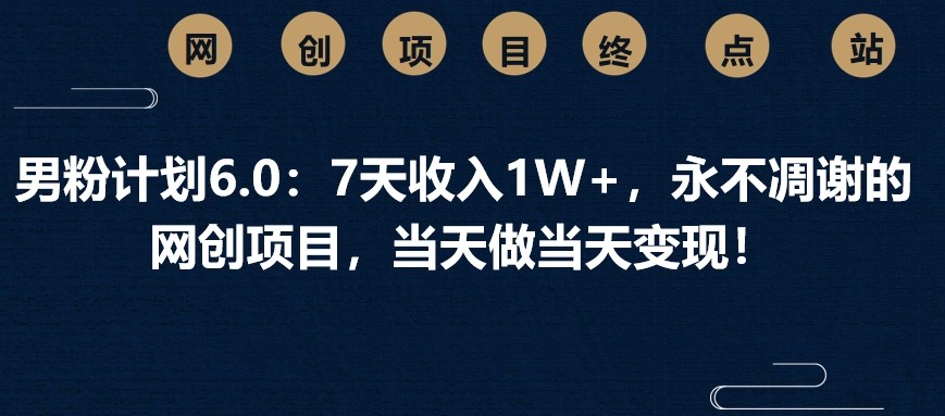 男粉计划6.0:7天收入1W+,永不凋谢的网创项目,当天做当天变现!-墨痕微课