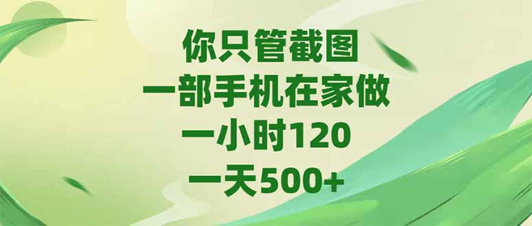 你只管截图，一部手机在家做，一小时120，-天500+-墨痕微课