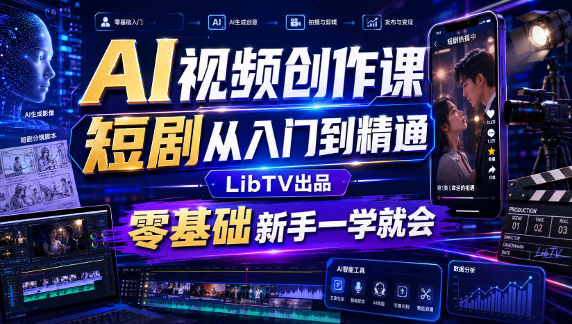 AI视频创作课，短剧从入门到精通，LibTV出品，零基础新手一学就会-墨痕微课