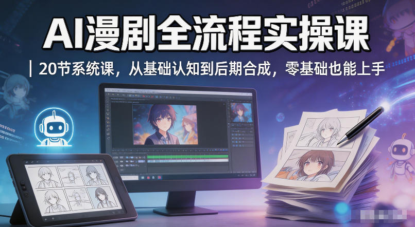 AI漫剧全流程实操课｜20节系统课，从基础认知到后期合成，零基础也能上手-墨痕微课