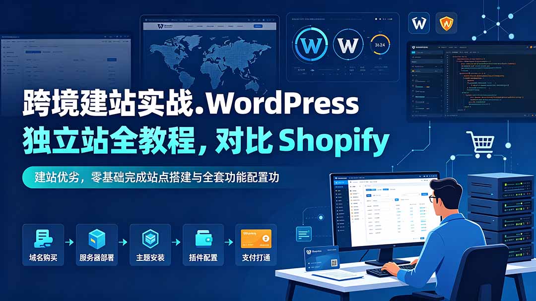 跨境建站实战:WordPress 独立站全教程,对比 Shopify 建站优劣,零基础完成站点搭建与全套功能配置-墨痕微课