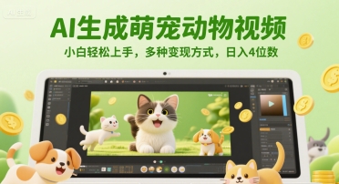 AI生成萌宠动物视频,小白轻松上手,多种变现方式,日入4位数-墨痕微课
