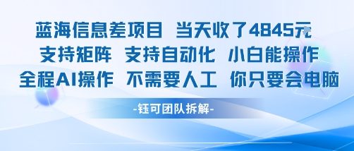 蓝海信息差项目当天收米1k+ 支持矩阵支持自动化小白能操作全程AI操作不需要人工你只要会电脑-墨痕微课