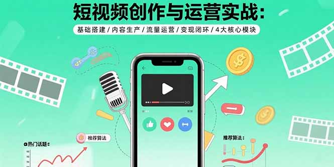 短视频创作与运营实战：基础搭建/内容生产/流量运营/变现闭环/4大核心模块-墨痕微课