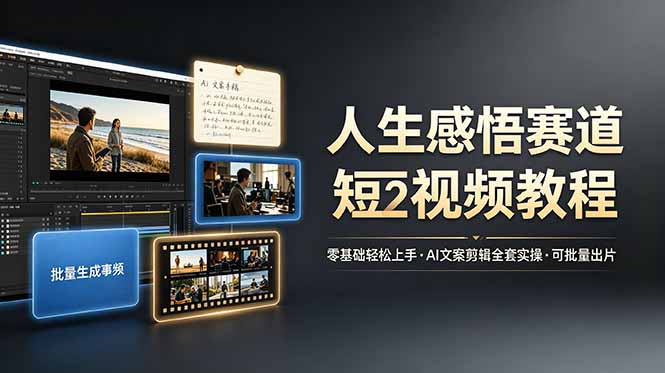 人生感悟赛道短视频教程,零基础轻松上手,AI文案剪辑全套实操可批量出片-墨痕微课