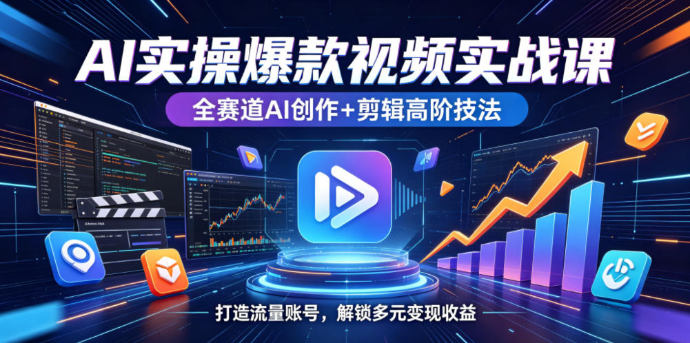 AI实操爆款视频实战课，全赛道AI创作+剪辑高阶技法，打造流量账号，解锁多元变现收益-墨痕微课