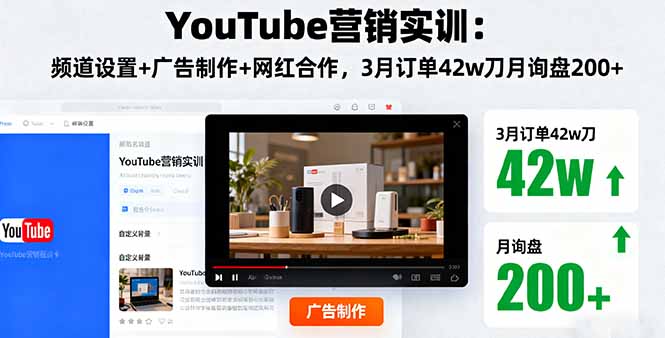 YouTube营销实训:频道设置+广告制作+网红合作,3月订单42w刀月询盘200+-墨痕微课