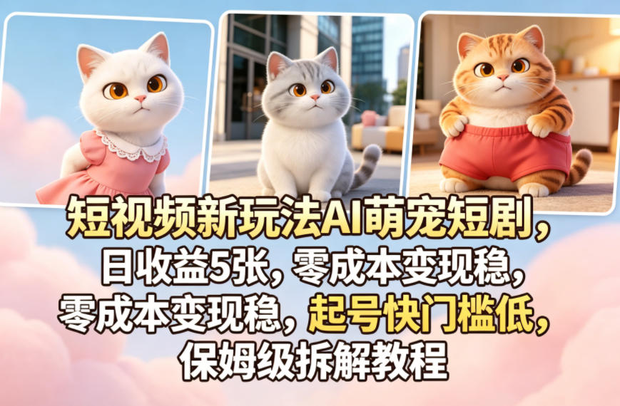 短视频新玩法AI萌宠短剧，日收益5张，零成本变现稳，起号快门槛低，保姆级拆解教程-墨痕微课