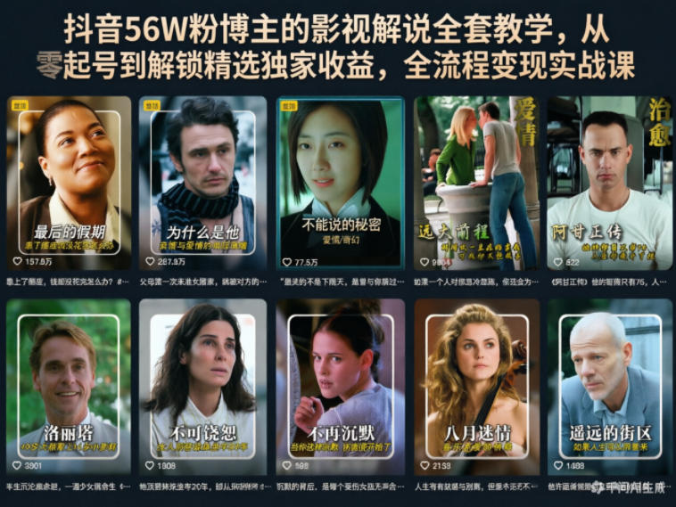 抖音56W粉博主的影视解说全套教学,从零起号到解锁精选独家收益,全流程变现实战课-墨痕微课