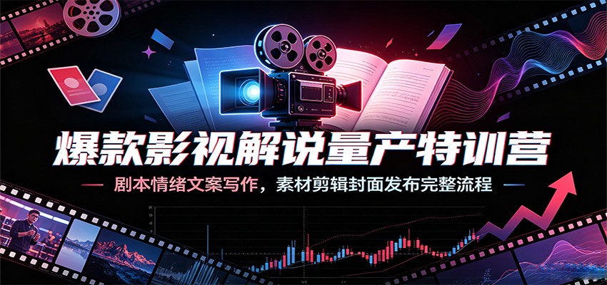 爆款影视解说量产特训营：剧本情绪文案写作，素材剪辑封面发布完整流程-墨痕微课