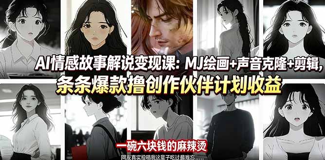 AI情感故事解说变现课：MJ绘画+声音克隆+剪辑，条条爆款撸创作伙伴计划收益-墨痕微课