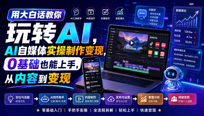用大白话教你玩转AI，AI自媒体实操制作变现，0基础也能上手，从内容到变现-墨痕微课