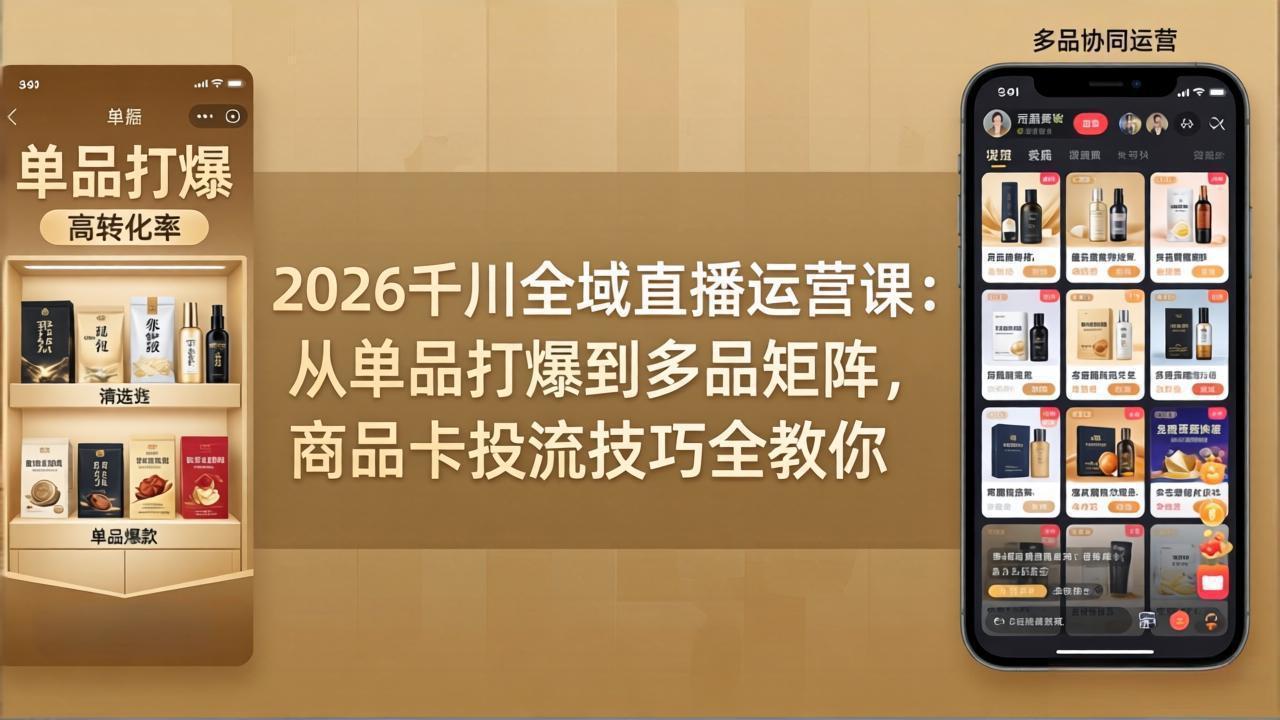 2026千川全域直播运营课：从单品打爆到多品矩阵，商品卡投流技巧全教你-墨痕微课