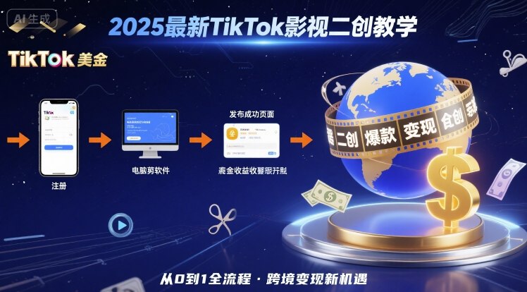 2025年最新TikTok影视二创教学,从注册到发布撸美金全流程,跨境变现新机遇-墨痕微课