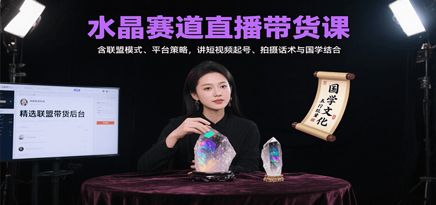水晶赛道直播带货课:含联盟模式、平台策略,讲短视频起号、拍摄话术与国学结合-墨痕微课