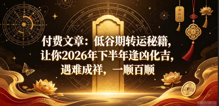 付费文章：低谷期转运秘籍，让你2026年下半年逢凶化吉，遇难成祥，一顺百顺-墨痕微课