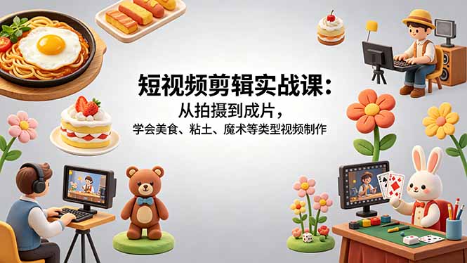 短视频剪辑实战课：从拍摄到成片，学会美食、粘土、魔术等类型视频制作-墨痕微课