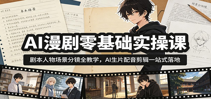AI漫剧零基础实操课：剧本人物场景分镜全教学，AI生片配音剪辑一站式落地-墨痕微课