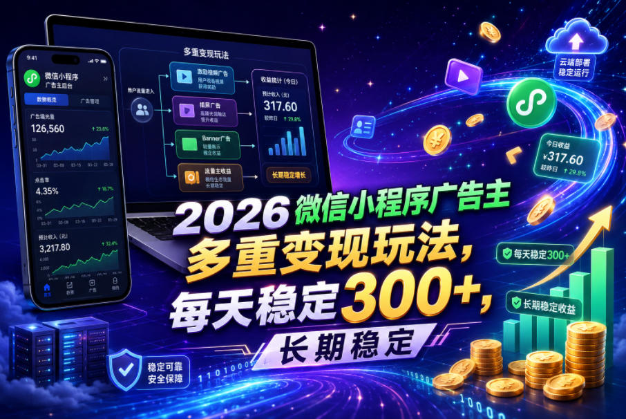 2026微信小程序广告主，多重变现玩法，每天稳定300+，长期稳定【揭秘】-墨痕微课