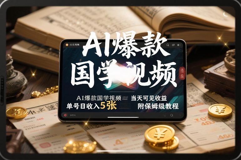 AI爆款国学视频，独家起号方法，小白直接上手，当天可见收益，单号日收入5张+附保姆级教程-墨痕微课