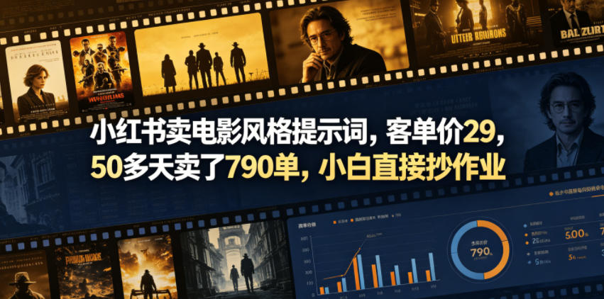 小红书卖电影风格提示词，客单价29，50多天卖了790单，小白直接抄作业！-墨痕微课