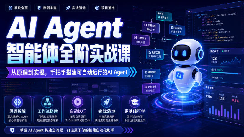 AI Agent智能体全阶实战课，从原理到实操，手把手搭建可自动运行的AI Agent-墨痕微课