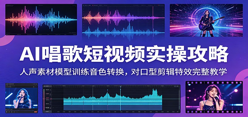 AI唱歌短视频实操攻略：人声素材模型训练音色转换，对口型剪辑特效完整教学-墨痕微课