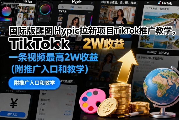 国际版醒图Hypic拉新项目TikTok推广教学,一条视频最高2W收益(附推广入口和教学)-墨痕微课