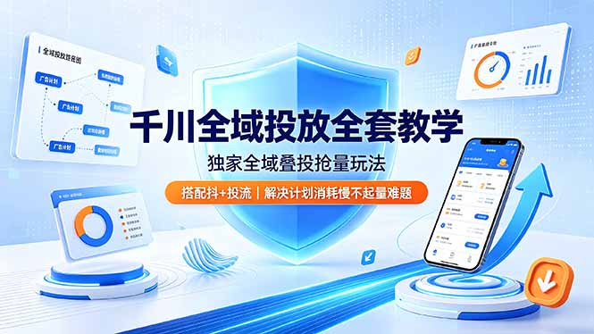 千川全域投放全套教学，独家全域叠投抢量玩法，搭配抖+投流，解决计划消耗慢不起量难题-墨痕微课