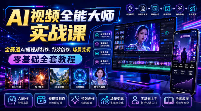 AI视频全能大师实战课|全赛道AI短视频制作、特效创作、场景变现零基础全套教程-墨痕微课