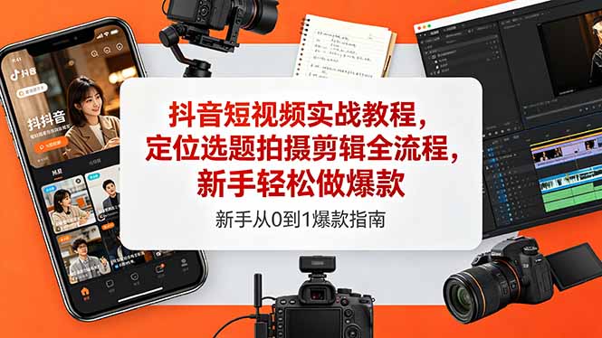抖音短视频实战教程,定位选题拍摄剪辑全流程,新手轻松做爆款-墨痕微课