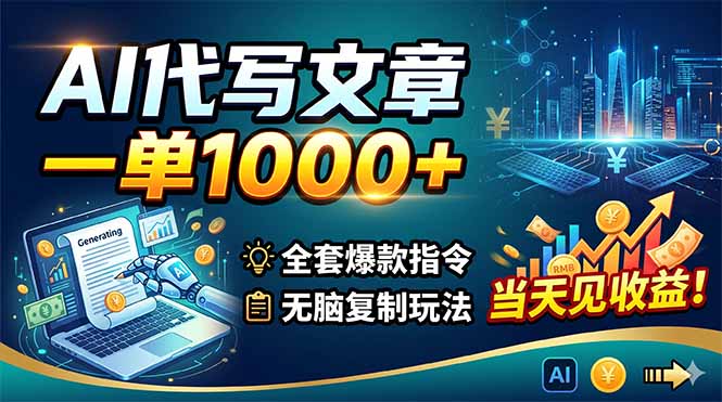 AI代写文章，一单1000+，全套爆款指令+无脑复制玩法，当天见收益！-墨痕微课