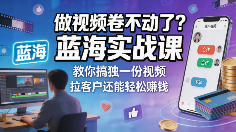 做视频卷不动了？蓝海实战课教你搞独一份视频，拉客户还能轻松賺钱！【原创双语字幕】-墨痕微课