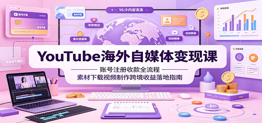YouTube海外自媒体变现课：账号注册收款全流程，素材下载视频制作跨境收益落地指南-墨痕微课