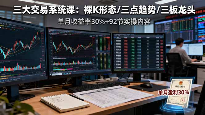 三大交易系统课:裸K形态/三点趋势/三板体系,单月收益率30%+92节实操内容-墨痕微课