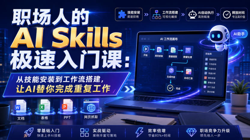 职场人的AI Skills极速入门课：从技能安装到工作流搭建，让AI替你完成重复工作-墨痕微课