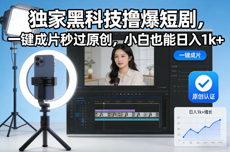 独家黑科技撸爆短剧，一键成片秒过原创，小白也能日入1k+【揭秘】-墨痕微课
