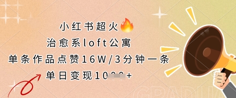 小红书超火的治愈系loft公寓,单条作品点赞16W,3分钟一条,单日变现数张-墨痕微课