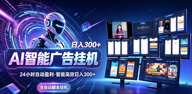 AI智能广告挂G项目，无需人工，单机稳定日入200+，可矩阵放大，24小时不间断刷广告賺收益【揭秘】-墨痕微课