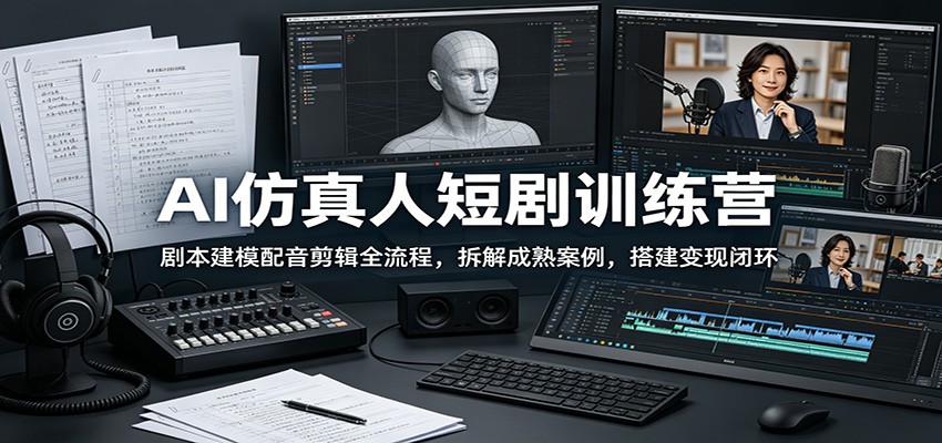 AI仿真人短剧训练营：剧本建模配音剪辑全流程，拆解成熟案例，搭建变现闭环-墨痕微课