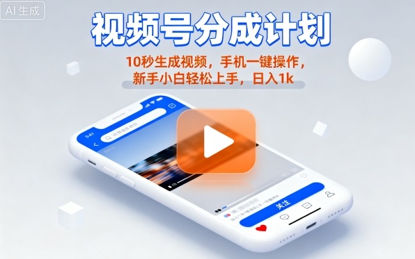 视频号分成计划懒人玩法,10秒生成视频,手机一键操作,新手小白轻松上手,日入1K【揭秘】-墨痕微课
