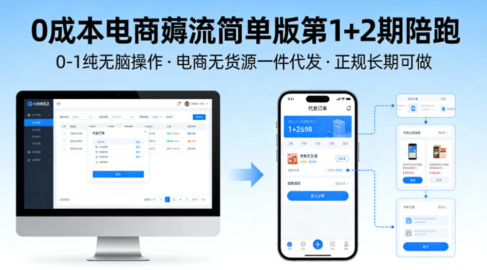 0成本电商薅流简单版第1+2期陪跑，0-1纯无脑操作，电商无货源一件代发，正规长期可做-墨痕微课
