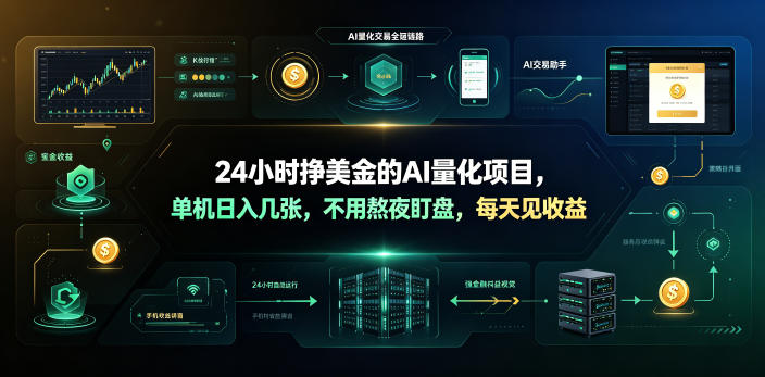 24小时挣美金的AI量化项目，单机日入几十美刀，不用熬夜盯盘，每天见收益【揭秘】-墨痕微课